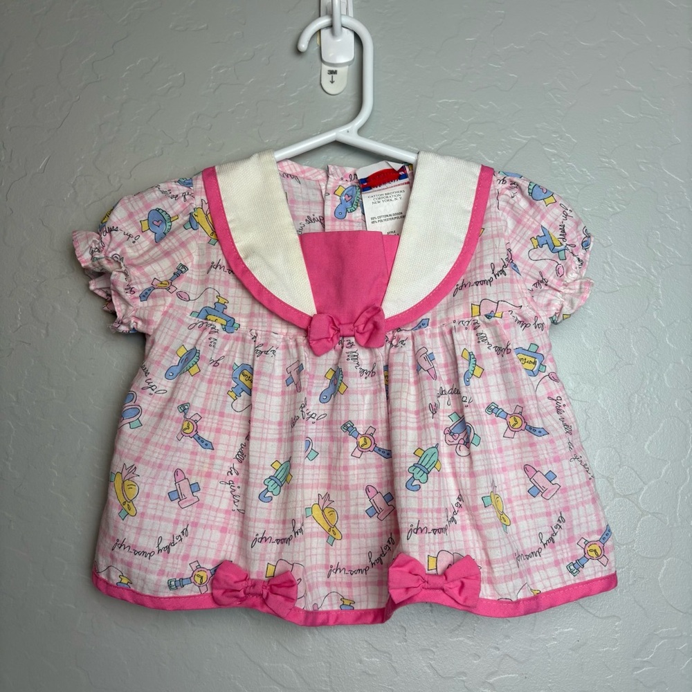 Cotton Candy vintage pink dress up print baby girls dress bloomers 0-6 months